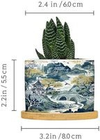 Trend Dragon and Print Planter Ceramic Chinoiserie Asian Inspired Round Plant Pot with Drainage Holes and Bamboo Tray Pot for Outdoor Garden Home Plant - Image 2