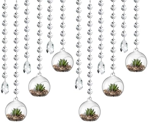 GlikCeil 112 Pcs 3.15'' Hanging Glass Tealight Holder Globe with K9 Crystal Garland Strands,Teardrop Pendant Hanging Tealight Candle Holder Orbs Air Plant for Wedding Centerpiece Party Decor (Clear) by GlikCeil