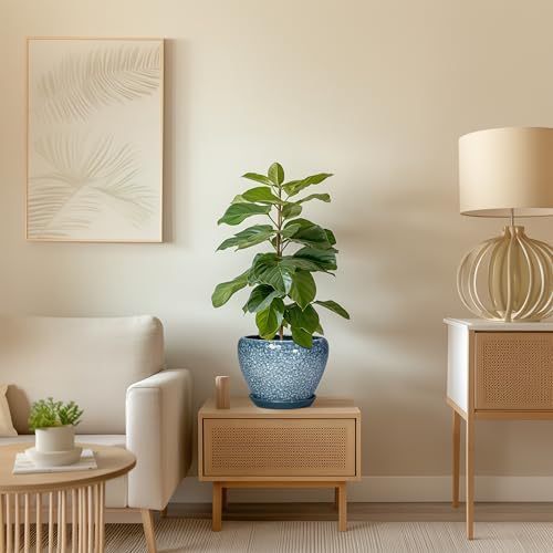 Ceramic Planter Pots - 8 Inch Planters for Indoor Outdoor Plants, Modern Flower Pot with Drainage Hole and Saucer, Round Ceramic Planter, Bookshelf Decor, Gifts for Gardeners, Stone Blue - Image 7
