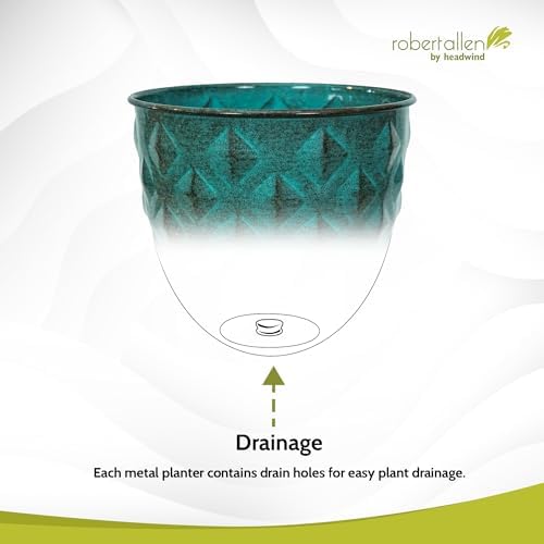 Headwind Glazed Ironstone Diamonte Collection – Surf Green 12-Inch Decorative Plant Pot, Indoor & Outdoor, Vintage Diamond-Textured, Lightweight & Weather-Resistant for Garden Use by Robert Allen - Image 6