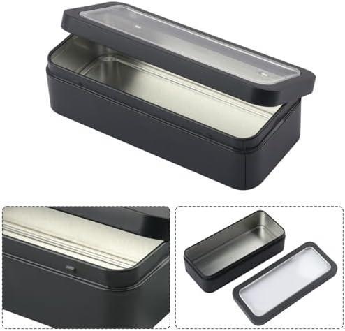 18 PCS 6 in Rectangular Metal Tin Box with Window, 6 x 2.8 x 1.6 Inch Rectangular Tin Boxes with Lids, Rectangle tin Cases for Office Supplies, School, DIY Crafts & Home Organization(Black) - Image 3