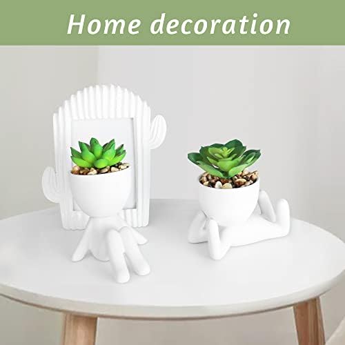 Zerzsy 3 Pack Artificial Succulent Plants for Office Desk, Fake Plants with Ceramics Human Shaped Pots, Small Cute Fake Succulents Pots for Bedroom/Room/Cubicle/Bookshelf Decor (Ceramic White) - Image 2