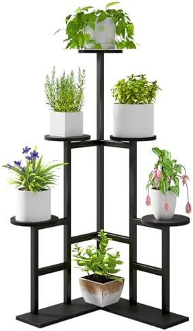 IBUYKE 6 Tier Plant Stand Indoor, Corner Plant Shelf, Black TMJ072B by IBUYKE