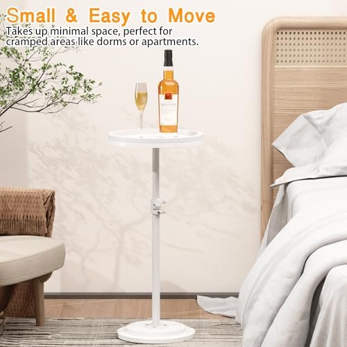Small Side Table, Drink Table, Height Adjustable Round End Table, Pedestal Side Table for Small Spaces in Living Room, Bedroom, White - Image 6