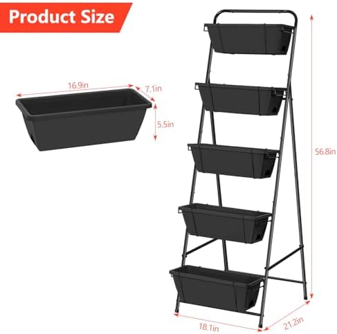 Vertical Garden Planter 5 Tiers Raised Garden Bed Outdoor Standing Herb Garden Planter with Drainage Holes and Removable Tray Planters for Outdoor Plants Vegetables Flowers Black - Image 2