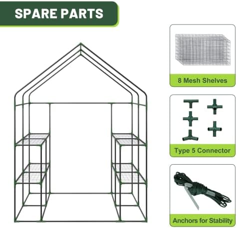 Nova Microdermabrasion Walk-in Greenhouse for Outdoors, 57 x 57 x 77 inch, Portable PE Cover Greenhouse with Anchors and Ropes Indoor Outdoor-3 Tier 8 Wired Shelves Plant Gardening Hot House - Image 5