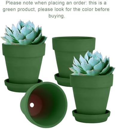 vensovo 6 Inch Green Terracotta & Clay Pots with Saucer, 4 Pack - Image 2