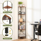 Yoobure Corner Shelf Stand, 5-Tier Bookshelf, 65" Tall Shelves for Bedroom, Living Room, Narrow Display Shelf Bookcase, Rustic Book Shelf with Display Shelves for Office - Image 3