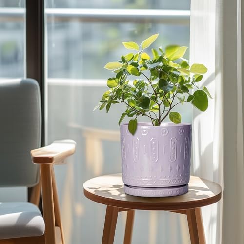 Eightpot Ceramic Flower Pots, 8 Inch Plant Pots Indoor Outdoor, Round Planter with Drainage Hole and Tray, Boho Planter, Decorative Pot for Plants, Apartment Decor, House Warming Gifts, Purple - Image 3