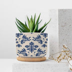 Blue Regalia Planters Ceramic Regalia in Blue Round Plant Pots with Drainage Holes and Bamboo Tray Pot for Home Office Decoration - Image 7