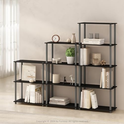 Furinno Turn-N-Tube Book Shelf, 5-Tier Bookshelf, Bookcase with Multipurpose Compact Display Rack, 11.6 x 23.6 x 57.4, for Living Room, Bedroom, Home Office, Black/Grey - Image 2