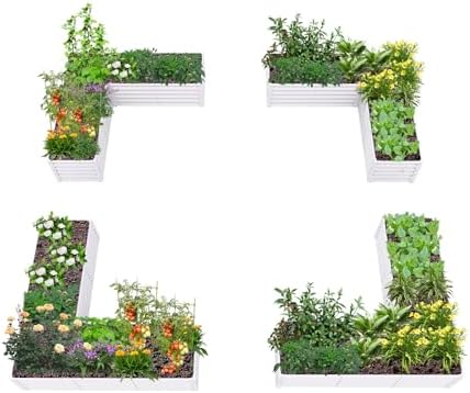 Anleolife 4-Bed 74x74x18in L-Shaped Raised Garden Beds, Antique White by AAnleolife