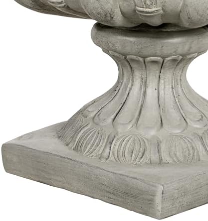 18.5"H Stately Wide Floral-Carved Pedestal Urn Planter – Weather-Resistant MGO Outdoor Flower Pot for Garden, Patio & Front Porch Entrance – Extra-Large Faux Stone Planter with Wide Base (Gray3) - Image 5