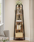 CHOEZON Corner Shelf, 5-Tier Ladder Corner Shelf, Ladder Bookshelf, 59.6" Tall Vertical Display Stand, Metal Frame Bookshelf, for Living Room, Bedroom, Kitchen, Rustic Brown and Black TCJ20BF by Choezon