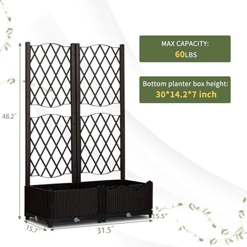 Raised Garden Bed with Trellis, Outdoor Free-Standing Trellis Planter Box with Drainage Holes, Privacy Planter for Patio, Above Ground Elevated Garden Bed for Outdoor Climbing Plants Vines (Brown) - Image 3