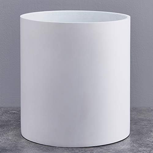 FaithLand 10 Inch Fiberstone Planter - Lightweight Modern Cylinder Plant Pot with Drainage Hole & Plug, Indoor Outdoor Use, Matte White by FaithLand