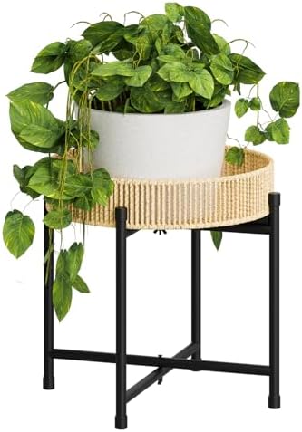 Bamworld Rattan Plant Stand Indoor Boho Plant Table for Large Plants Single Plant Stool Plant Holder for Living Room Bedroom by Bamworld