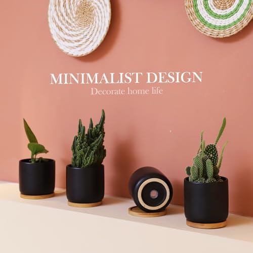 4 Inch Ceramic Black Plant Pots with Saucer and Drainage Hole, Set of 4 - Image 5