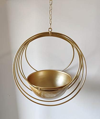 RISEON Boho Gold Metal Plant Hanger,Metal Geometric Hanging Planter, Modern Planter, Mid Century Air Plant Holder Stand, Minimalist Planter for Indoor Outdoor Home Wedding Decor (Gold) - Image 5