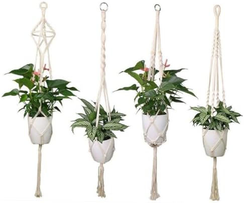 Toddmomy Cotton Rope Macrame Plant Hanger Hanging Basket 4pcs - Image 4
