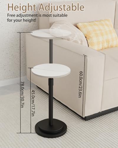 Round End Table, Height Adjustable Vintage Drink Stand, White - Image 3