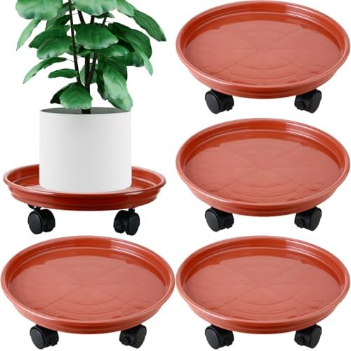 4 Packs Plant Caddy with Wheels 11.8" Plastic Rolling Plant Stands Heavy-duty Plant Dolly with Casters Indoor Outdoor Wheeled Plant Roller Base Large Planter Saucers Plant Mover by Planterhoma