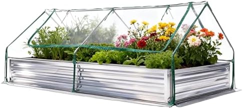 NEWBULIG Galvanized Raised Garden Bed with Cover, 8x4x1ft, Clear by NEWBULIG