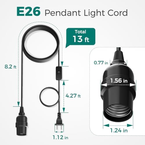 DiCUNO Pendant Light Cord, for Hanging Paper Lantern, 13 Ft, Black, 4-Pack - Image 2