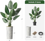 Artificial Tree in Geometric Pattern Planter, Fake Bird of Paradise Silk Tree for Indoor and Outdoor Home Decoration - 67" Overall Tall (Plant Pot Plus Tree) - Image 3