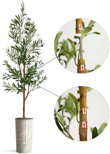 Artificial Tree in Geometric Pattern Planter, Fake Olive Silk Tree for Indoor and Outdoor Home Decoration - 68" Overall Tall (Plant Pot Plus Tree) - Image 6