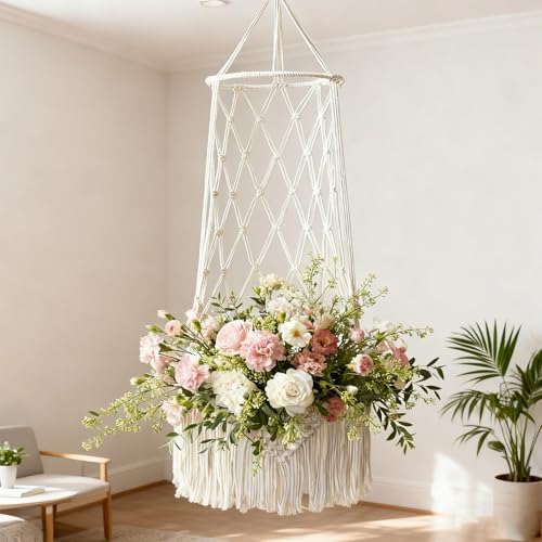 Hanging Planters Baskets, 41in Large Wall Flower Pot Holder，2 Pack Cotton Rope Macrame Plant Hanger with Hooks, for Indoor Outside Balcony Decoration(Style-B,1PACK) - Image 6