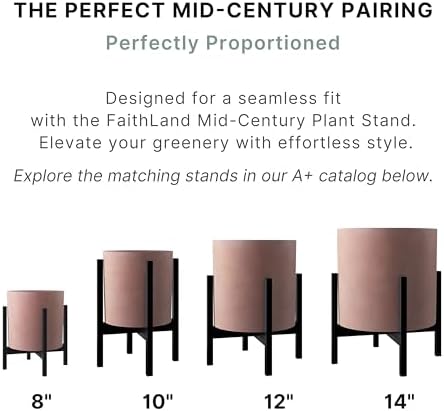 FaithLand 14 Inch Fiberstone Planter - Lightweight Modern Cylinder Plant Pot with Drainage Hole & Plug, Indoor Outdoor Use, Terracotta Color - Image 6