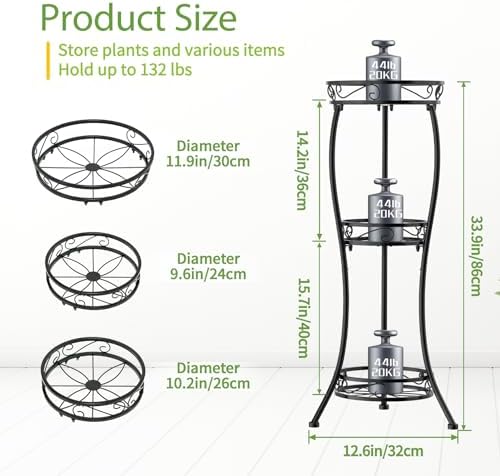iDavosic.ly 3 Tier Metal Plant Stand Outdoor Indoor, 34 Inch Tall, Black - Image 2