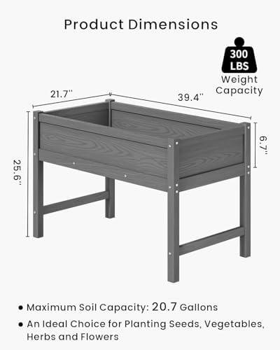 Weatherproof Raised Garden Bed, HDPE Outdoor Elevated Planter Box with Legs, Garden Box, Flower Beds for Patio, Deck, Balcony (Grey) - Image 2