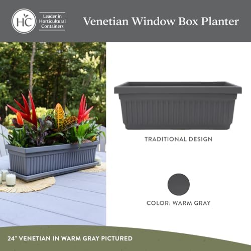 The HC Companies Venetian Window Planter Box w/Drain Plug - Long Planter Box for Windowsills, Balconies & More - Plastic Large Rectangular Planters for Herbs & Flowers (30" Warm Gray, Pack of 1) - Image 2