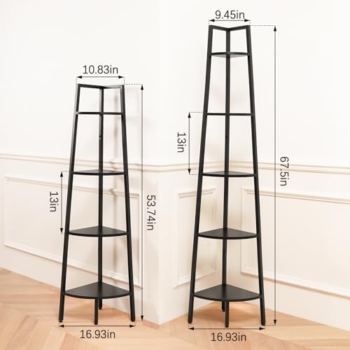 Yoobure 4-Tier Corner Shelf Stand- 54" Tall Corner Bookshelf with Metal Frame, Industrial Ladder Corner Shelves Display Shelf for Bedroom Living Room, Corner Bookcase Corner Plant Stand for Balcony - Image 2