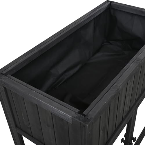 Patio Mini Wood Cold Frame, Compact 2 Doors Garden Greenhouse with Wheels, Raised Bed with Liner for Indoor Outdoor Use, Black 35.4''x17.7''x37.4'' - Image 3