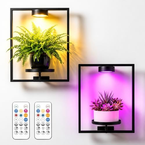 2 Pcs Wall Plant Holder with Grow Light, Plant Picture Frame Holder Indoor by Unknown