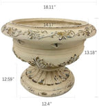13" H X 18" W MGO Grecian Urn Planter, Large Low-Profile Lightweight Concrete Pedestal Pot, Ornate Stone-Look Garden Bowl with Drainage Hole, Outdoor Flower Pot for Entryway & Porch, Antique White - Image 2