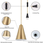 Gold Plug In Pendant Light,Hanging Lights With Plug In Cord On/Off Switch, Mini Brass Pendant Lights for Kitchen Island,Modern Chandeliers Light Fixture with Metal Shade,Hanging Lamps for Bedroom - Image 5