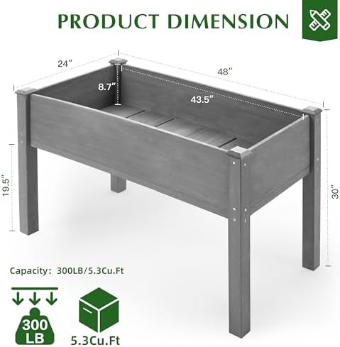 Raised Garden Bed with Legs, 48x24x30'', Outdoor Wood Elevated Planter Box, Thick Legs, w/Liner - Image 2