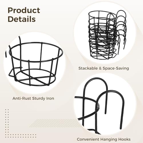 6 PCS Round Hanging Railing Planters, Hanging Flower Stand Iron Baskets, Hanging Planters for Outdoor Plants, Metal Rack Fence Shelf Plant Holder with Hooks for Balconies, Gardens, Indoor Spaces - Image 4
