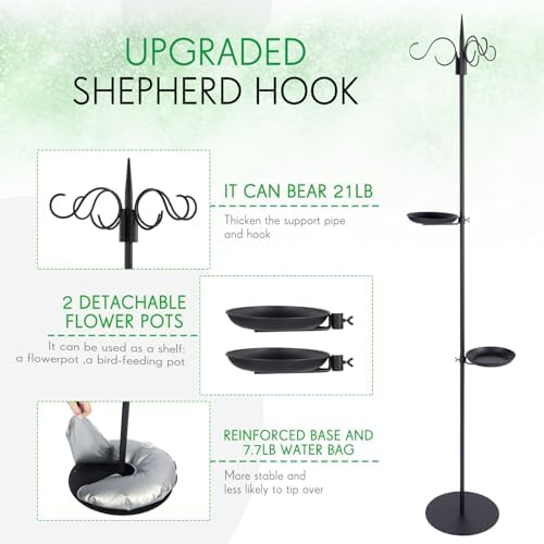 2 Sets 75.9'' Adjustable Shepherds Hook Stand, 4 Hooks - Image 4