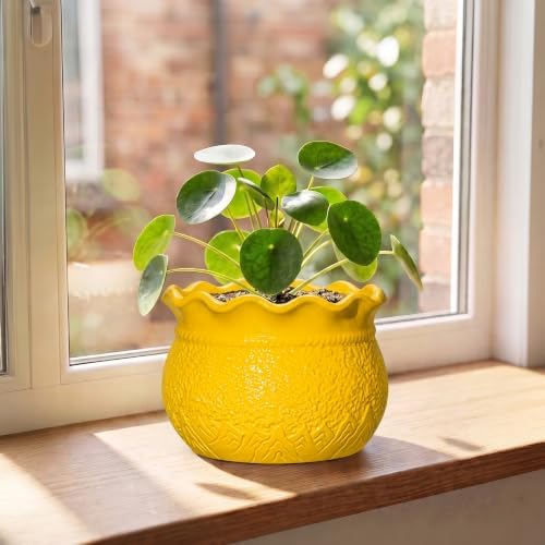 Ceramic Plant Pots, 6 Inch Indoor Planter with Drainage, Yellow - Image 3