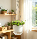 Melphoe 2 Pack Self Watering Hanging Planters Indoor Flower Pots, 8.3 Inch Outdoor Hanging Basket, Plant Hanger with 3Hooks Drainage Holes for Garden Home (White) - Image 3