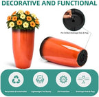 Autodaya 24" Faux Ceramic Large Planters for Outdoor Plants, Orange & Black - Image 5