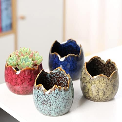 YYW Succulent Pots, 4 Pack Ceramic Planters with Drainage Hole, Garden Pots - Image 2