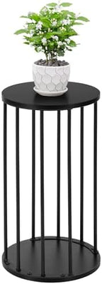 Plant Stand Indoor,small plant stool,Flower Pot Corner stand holder,Mid Century Heavy Duty Metal Tall Home Decor,Modern Round End Table,Small Rustic Display Stand for Living Room,Bedroom(Black,21In) by Leinade