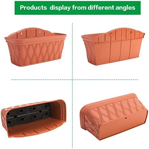 Sungmor 3 Pack Wall Hanging Planters, 16.5 Inch Railing Fence Hanging Flower Pots, Thickened Plastic Water Storage Plant Pot, Indoor Outdoor Garden Balcony Decor, Large Terracotta Color Plant Basket - Image 4