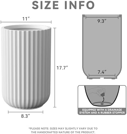 Kante 17.7" Tall Fluted Concrete Planter, White Round Column Pot - Image 2